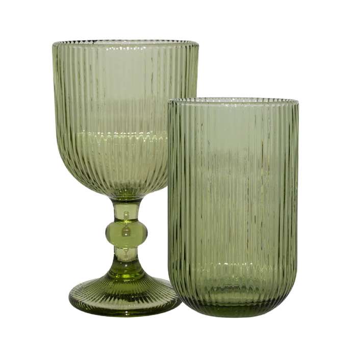 Ribbed Green Wine Glass