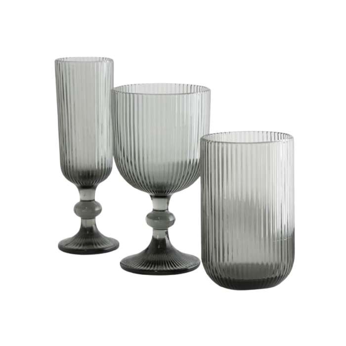 Ribbed Grey Glass Hi-Ball