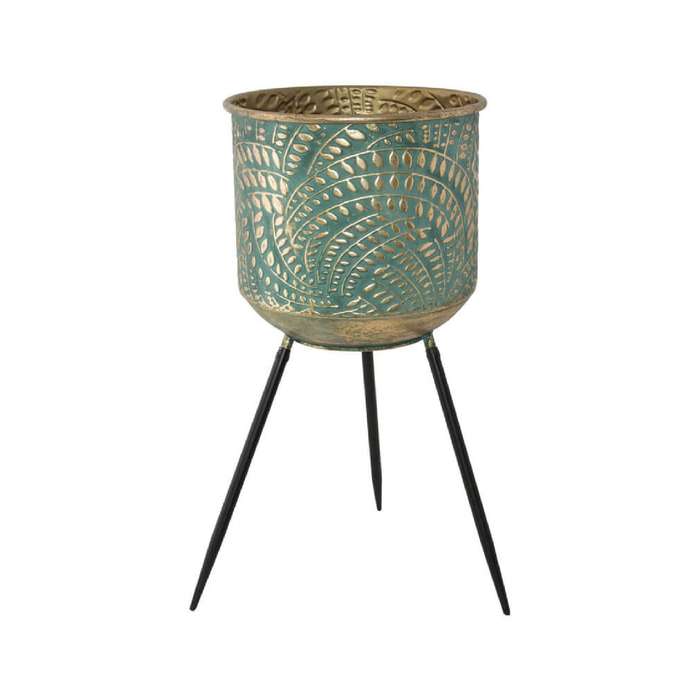 Green & Gold Metal Planter Stand