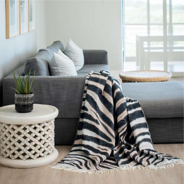 Zebra Pattern Natural & Black Throw