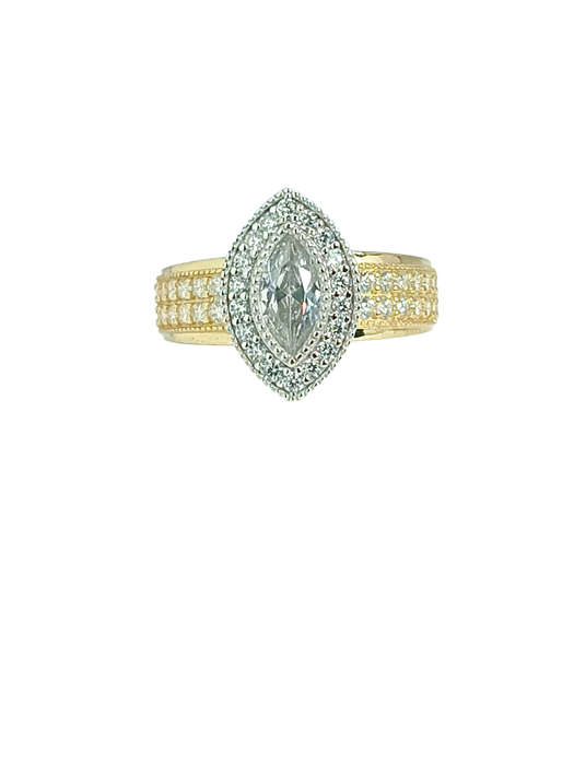 9ct Gold Marquoise Cut Halo Cubic Engagement Wedding Ring Size M 1604816