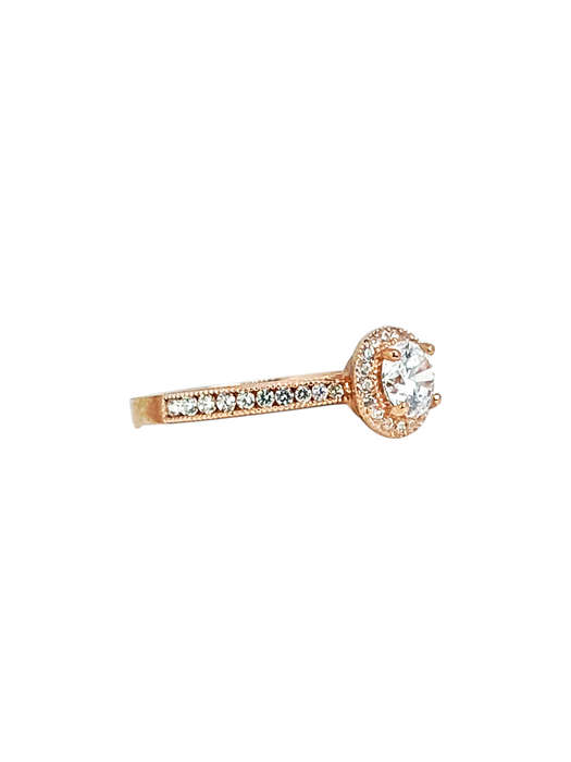 9ct Rose Gold Brilliant Cut Halo Cubic Engagement Wedding Ring Size O 1604829