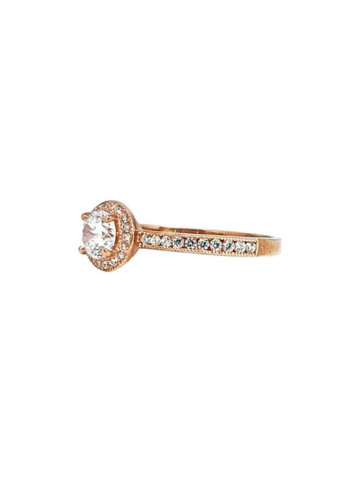9ct Rose Gold Brilliant Cut Halo Cubic Engagement Wedding Ring Size O 1604829