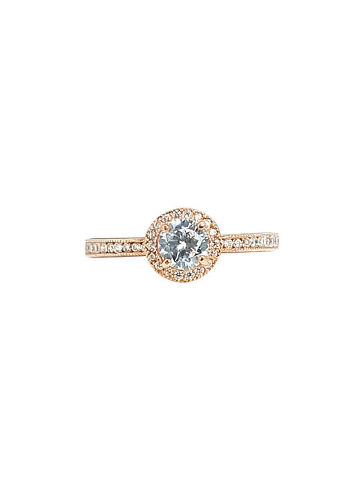 9ct Rose Gold Brilliant Cut Halo Cubic Engagement Wedding Ring Size O 1604829