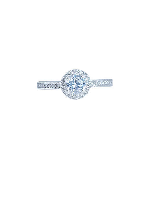 9ct White Gold Brilliant Cut Halo Cubic Engagement Wedding Ring Size N 1604825