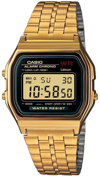 Casio Retro Digital Watch A159WGEA-1DF Black Dial On Gold Stainless Steel