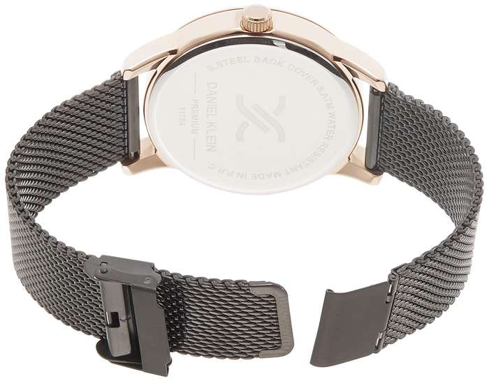 Daniel Klein Watch DK11754-6 Rose Gold On Black Mesh With Rose Markers