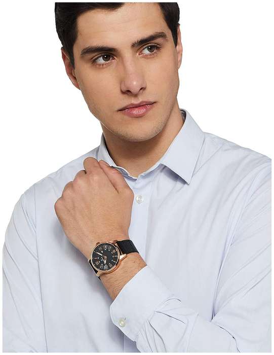 Daniel Klein Watch DK11754-6 Rose Gold On Black Mesh With Rose Markers