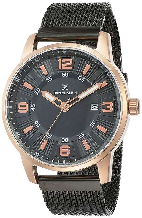 Daniel Klein Watch DK11754-6 Rose Gold On Black Mesh With Rose Markers