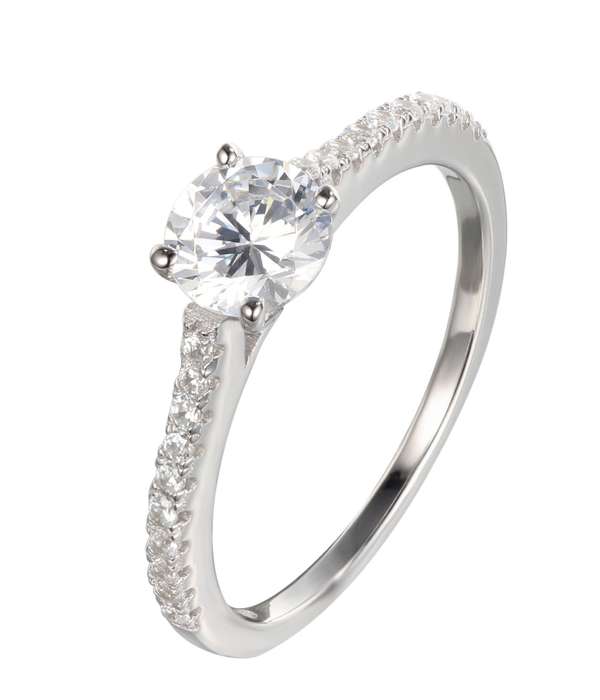 Sterling Silver Solitaire Claw Set Engagement Wedding Ring With Rounds On Band SR00015