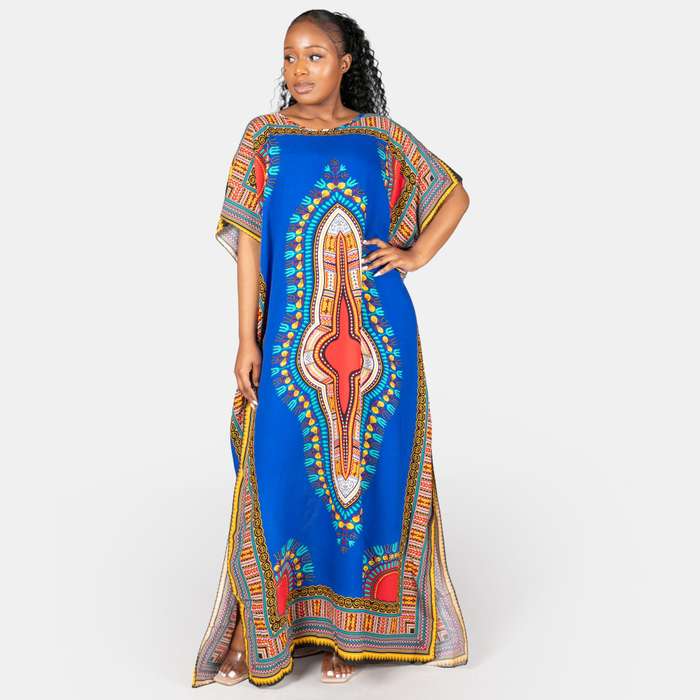 Ladies' African Dashiki Printed Kaftan - Royal