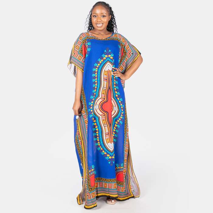 Ladies' African Dashiki Printed Kaftan - Royal