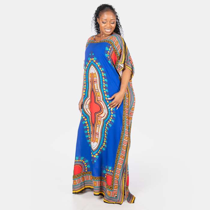Ladies' African Dashiki Printed Kaftan - Royal