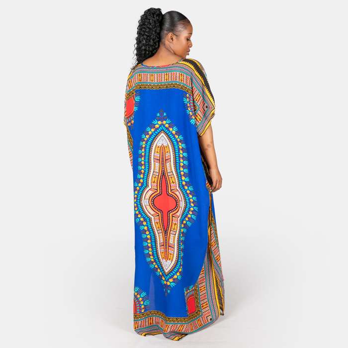 Ladies' African Dashiki Printed Kaftan - Royal