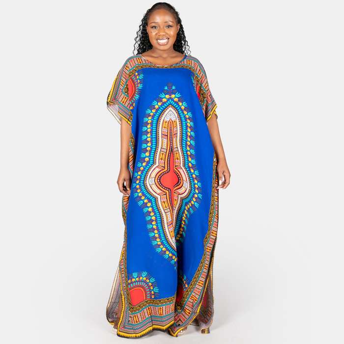 Ladies' African Dashiki Printed Kaftan - Royal