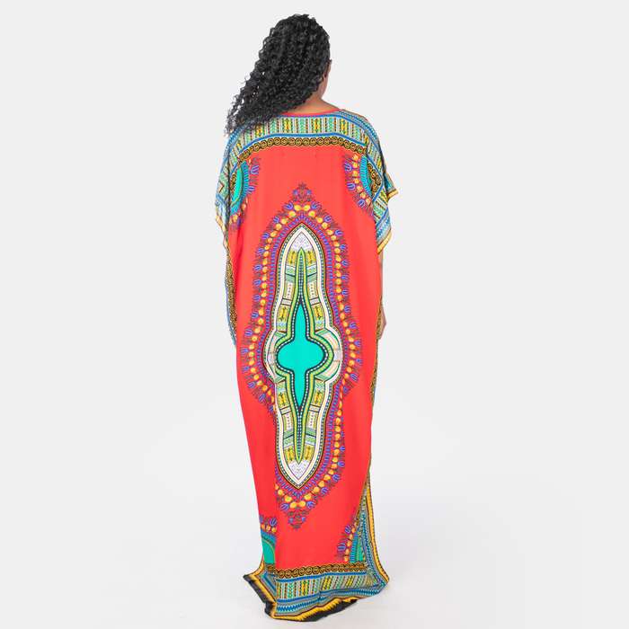 Ladies' African Dashiki Printed Kaftan - Red
