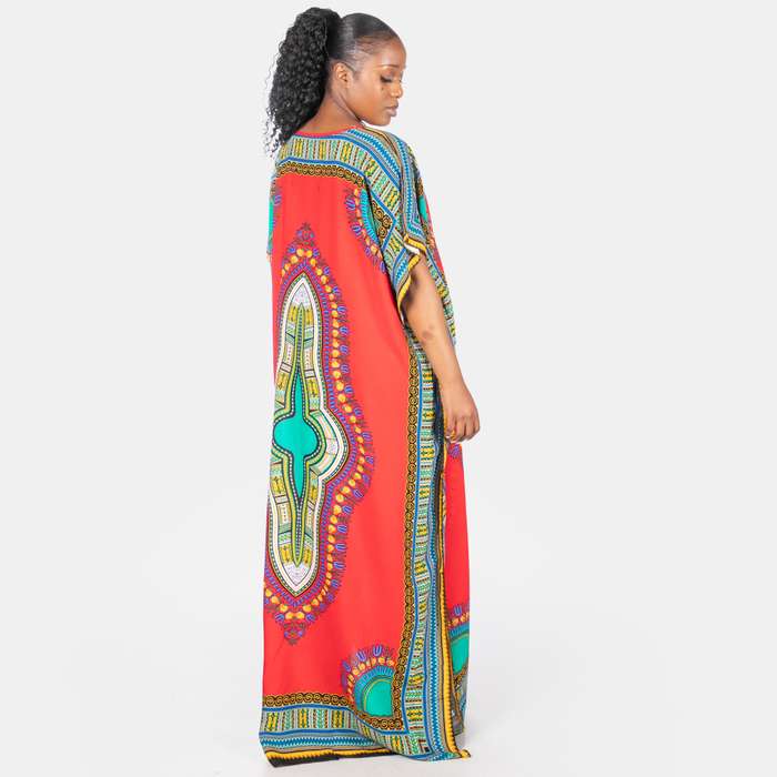 Ladies' African Dashiki Printed Kaftan - Red