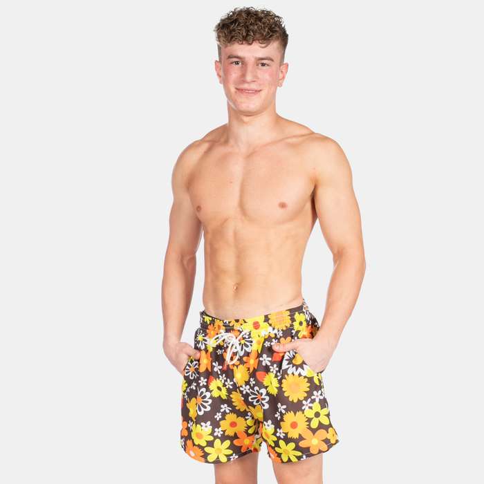 Men's Vintage Floral Design Swim Shorts with Drawstring