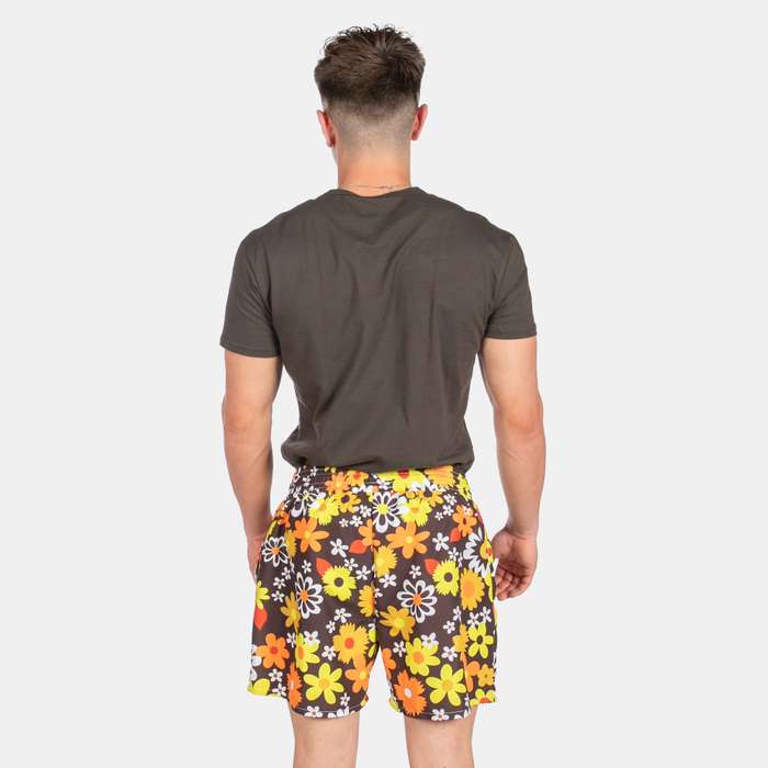 Men's Vintage Floral Design Swim Shorts with Drawstring