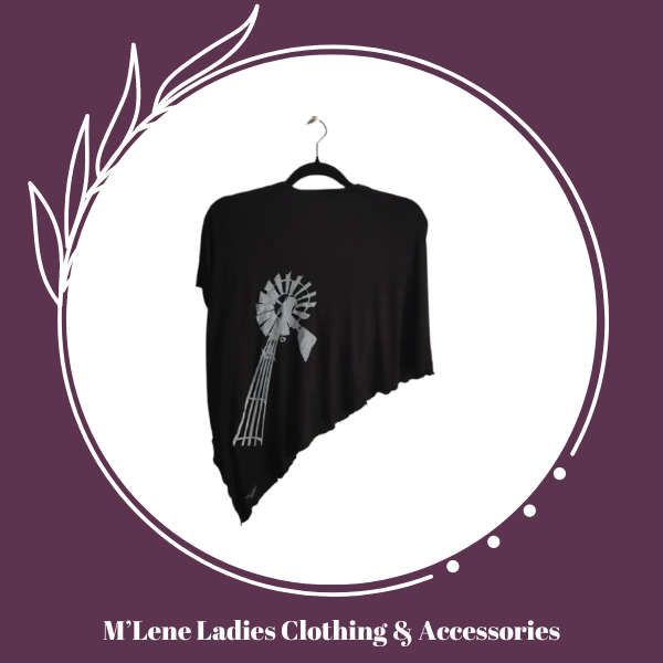 Black Poncho with windmill print