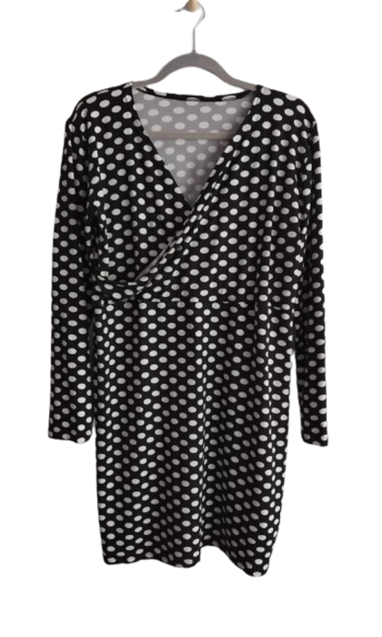 Cross Over Dress - Black with White Polkadots