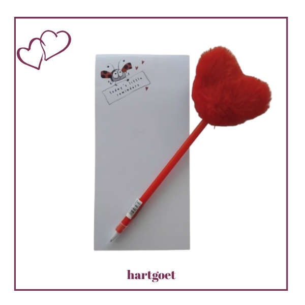 Love Bug Magnetic Notepad & Red Fluffy Heart Pen