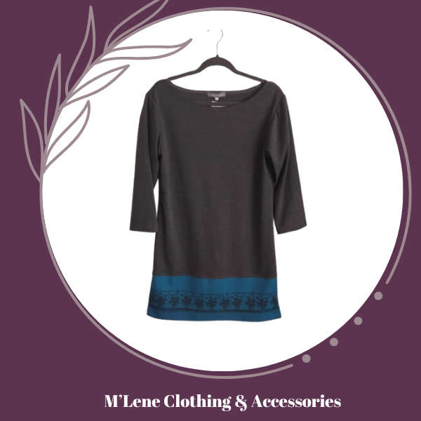 Winter Dress - 3/4 Sleeves - Charcoal & Teal - L