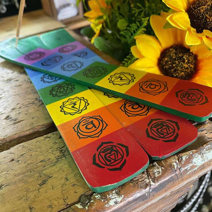 7 Chakra Wooden flat incense holder