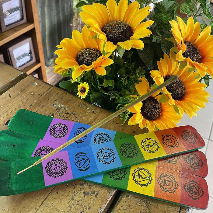 7 Chakra Wooden flat incense holder