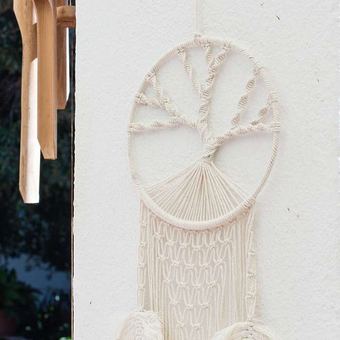 Bohemian Woven Tassel  Dream Catcher - White - Tree of Life