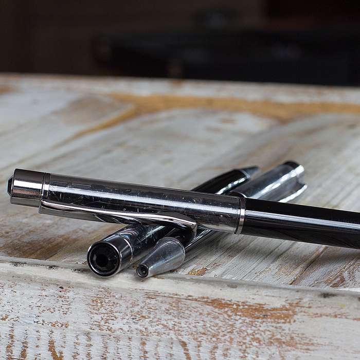 Crystal Gemstone Pen  - Silver - Obsidian