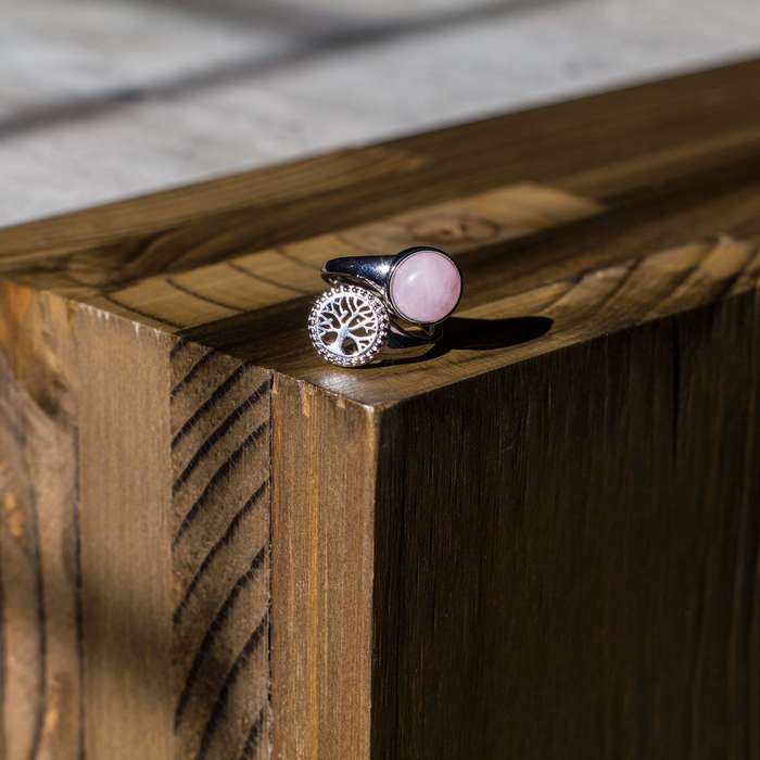 Tree of Life Adjustable Ring - Rose Quartz