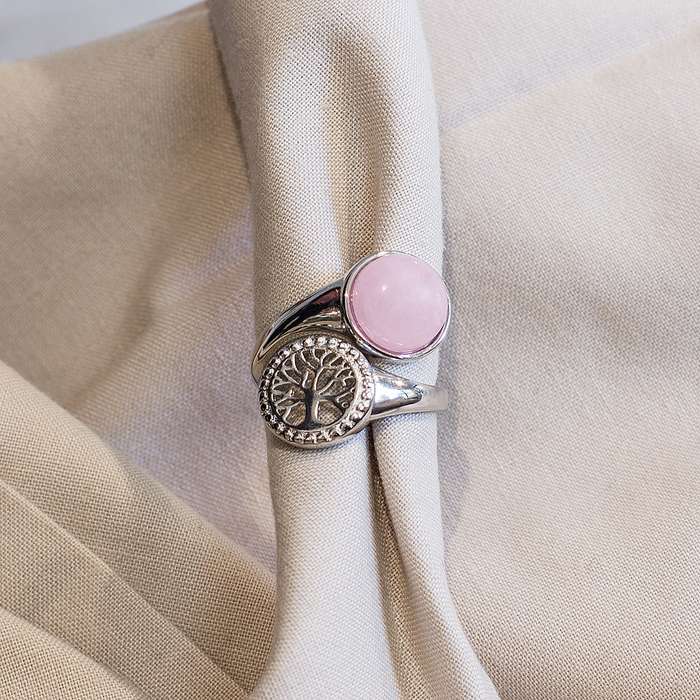 Tree of Life Adjustable Ring - Rose Quartz