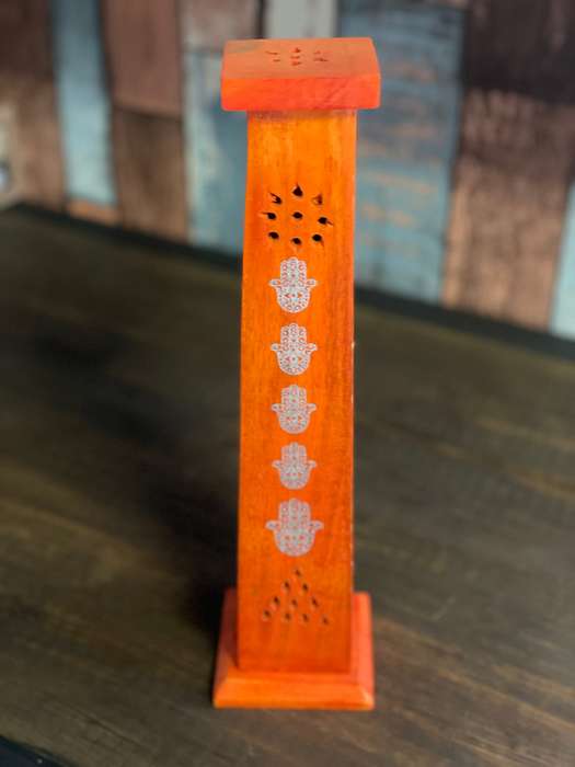 Wooden Incense Holder (Orange) Hamsa Hand