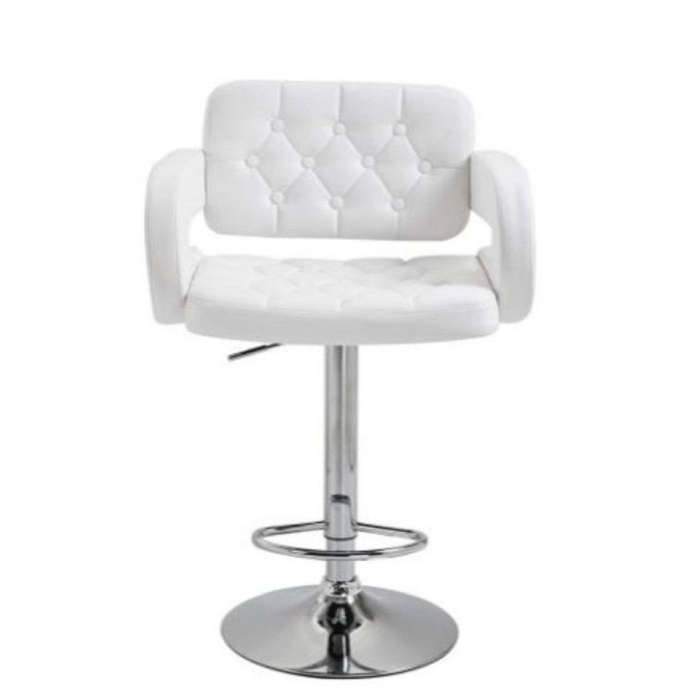 White Luxury Leather Barstool With Chrome Base