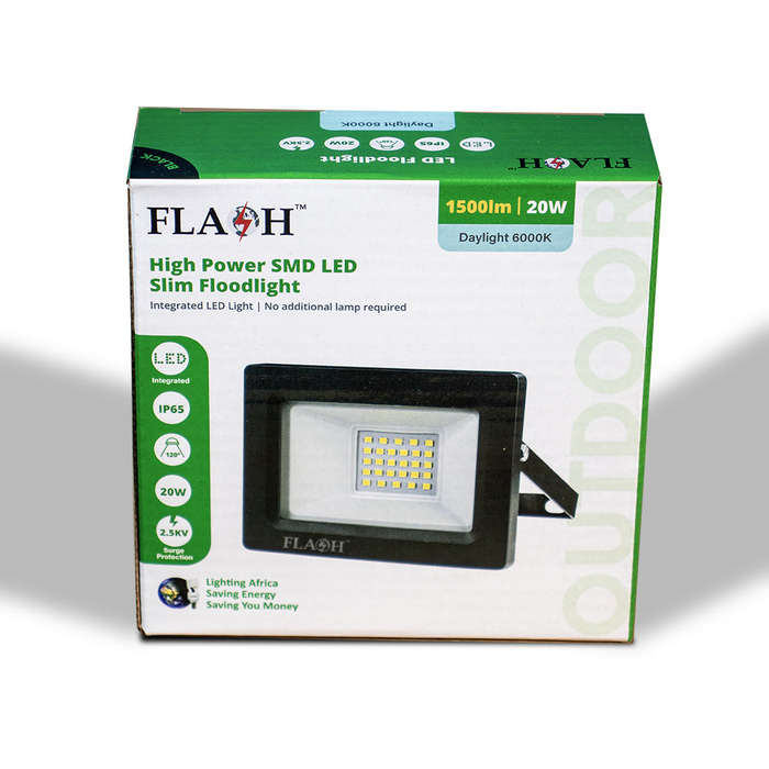 FLASH 20W LED Slim Floodlight Daylight 6000K Black