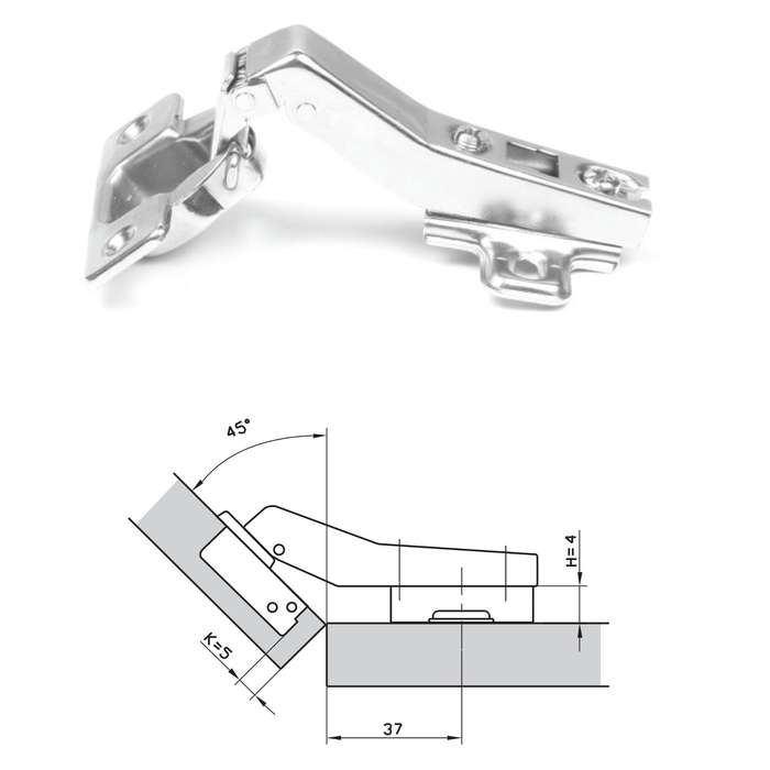 ROCO 45 Degree 4 Hole Base Plated Cupboard Hinge