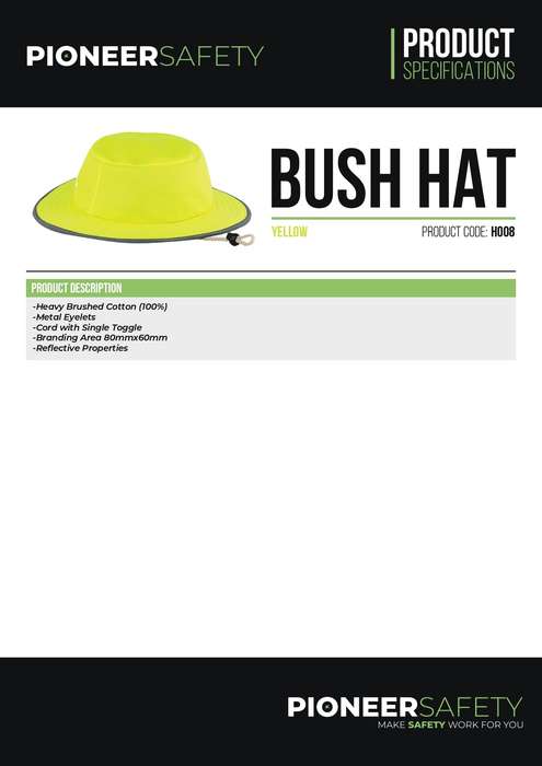 PIONEER SAFETY Bush Hat High Visibility With Silver Reflective Tape
