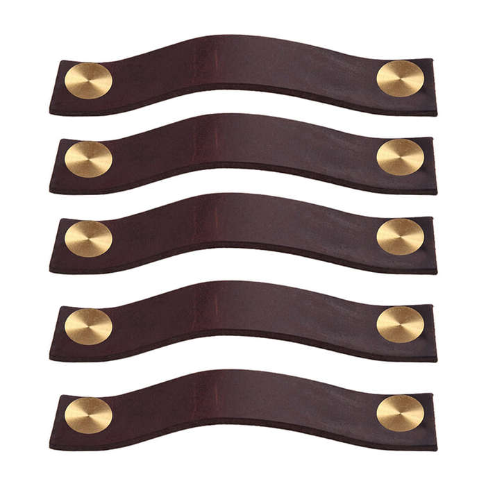ROCO Leather Cupboard Handle Brown & Brass 128mm ( 5 Pack )