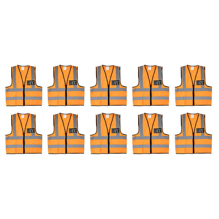 PIONEER SAFETY Vests Reflective Fluorescent Orange Zip Pocket Large ( 10 Pack )