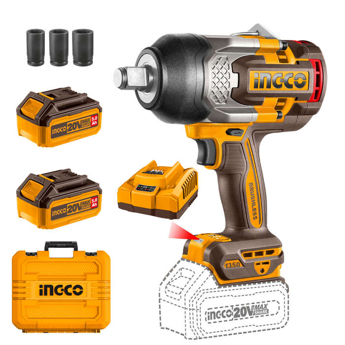 Ingco Cordless Impact Wrench 1350Nm 20V Kit