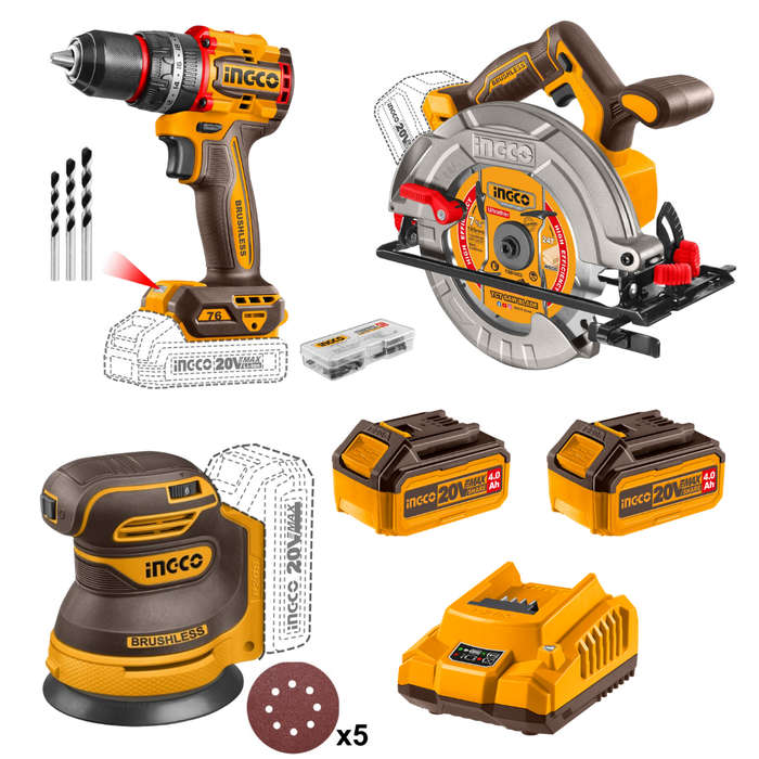 Ingco Cordless 3-Piece Drill / Sander / Circular Saw Combo Kit