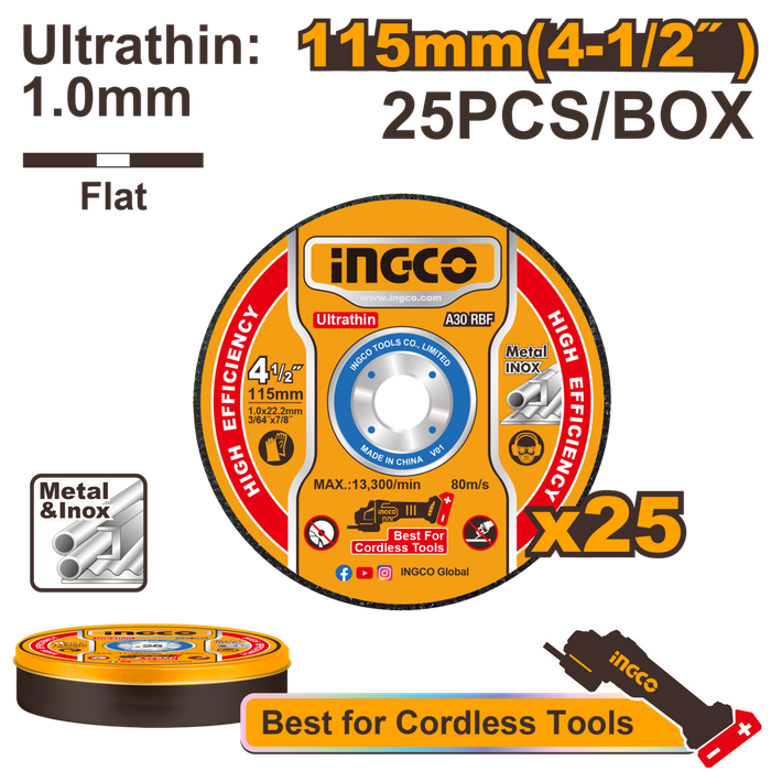 Ingco Ultra-thin metal cutting disc set 115mm 25Pcs -