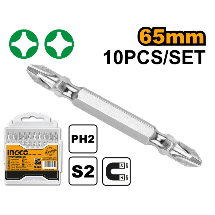 Ingco Screwdriver Bit 65mm 10Pcs PH2 -