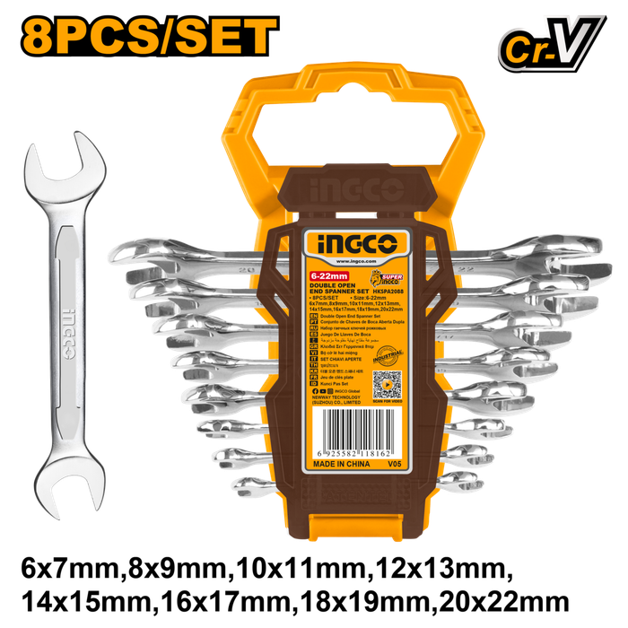 Ingco Open End Spanner Set 6mm - 22mm 8 Pcs -