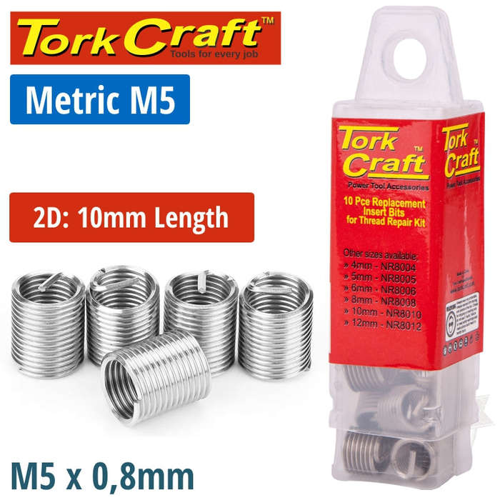 Tork Craft Thread Repair Kit M5 X 2D Replacement Inserts 10Pce -