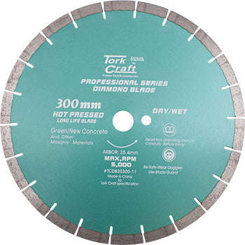 Tork Craft Diamond Blade 300 X 25.4Mm Green / New Concrete Hot Pressed Segmented -