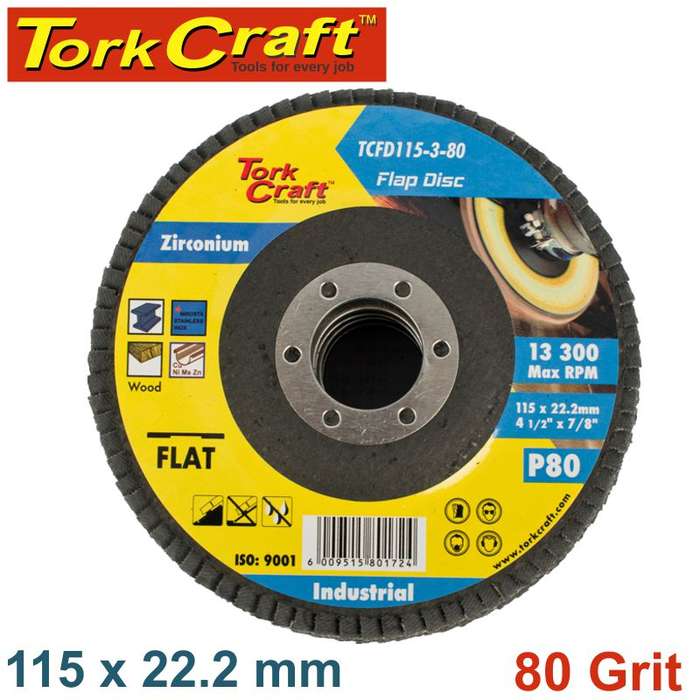 Tork Craft Flap Disc Zirconium 115Mm 80 Grit Flat -