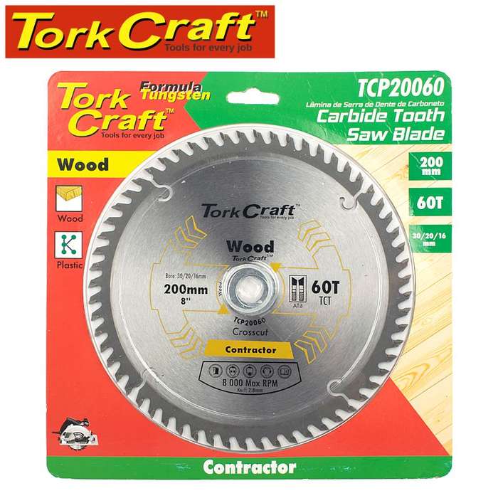 Tork Craft Blade Contractor 200 X 60T 30/20/16 Circular Saw Tct -