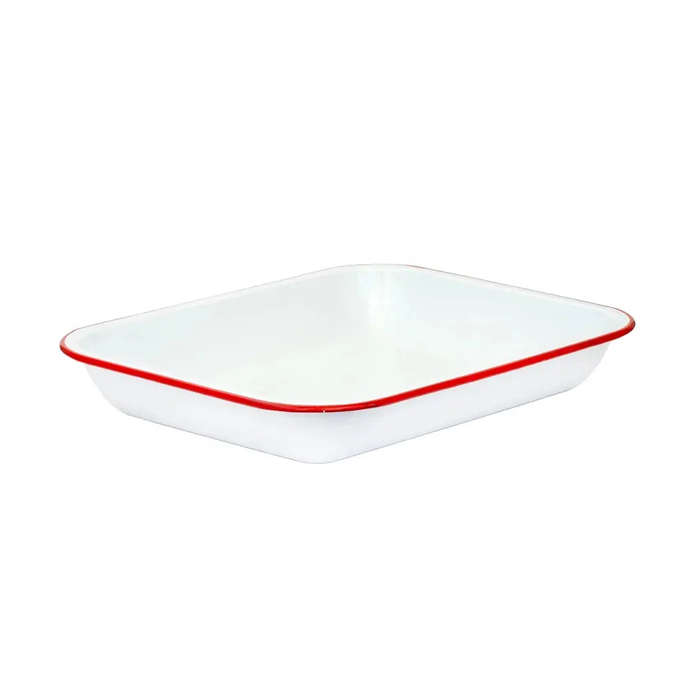 Baking Pan - Enamel White Red Rim 34.5 x 27.5